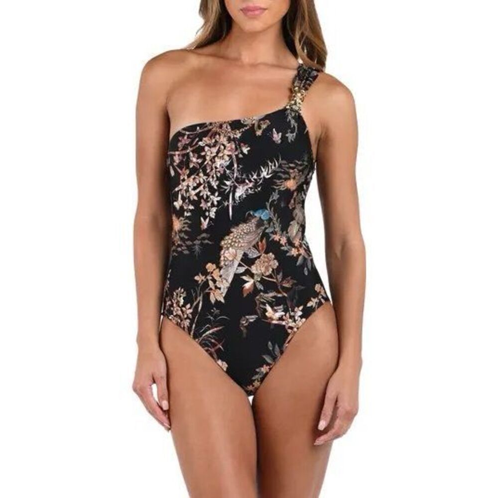 L'Agence Women's Black Tapestry Jungle Print One-Piece Swimsuit XSmall NWOT